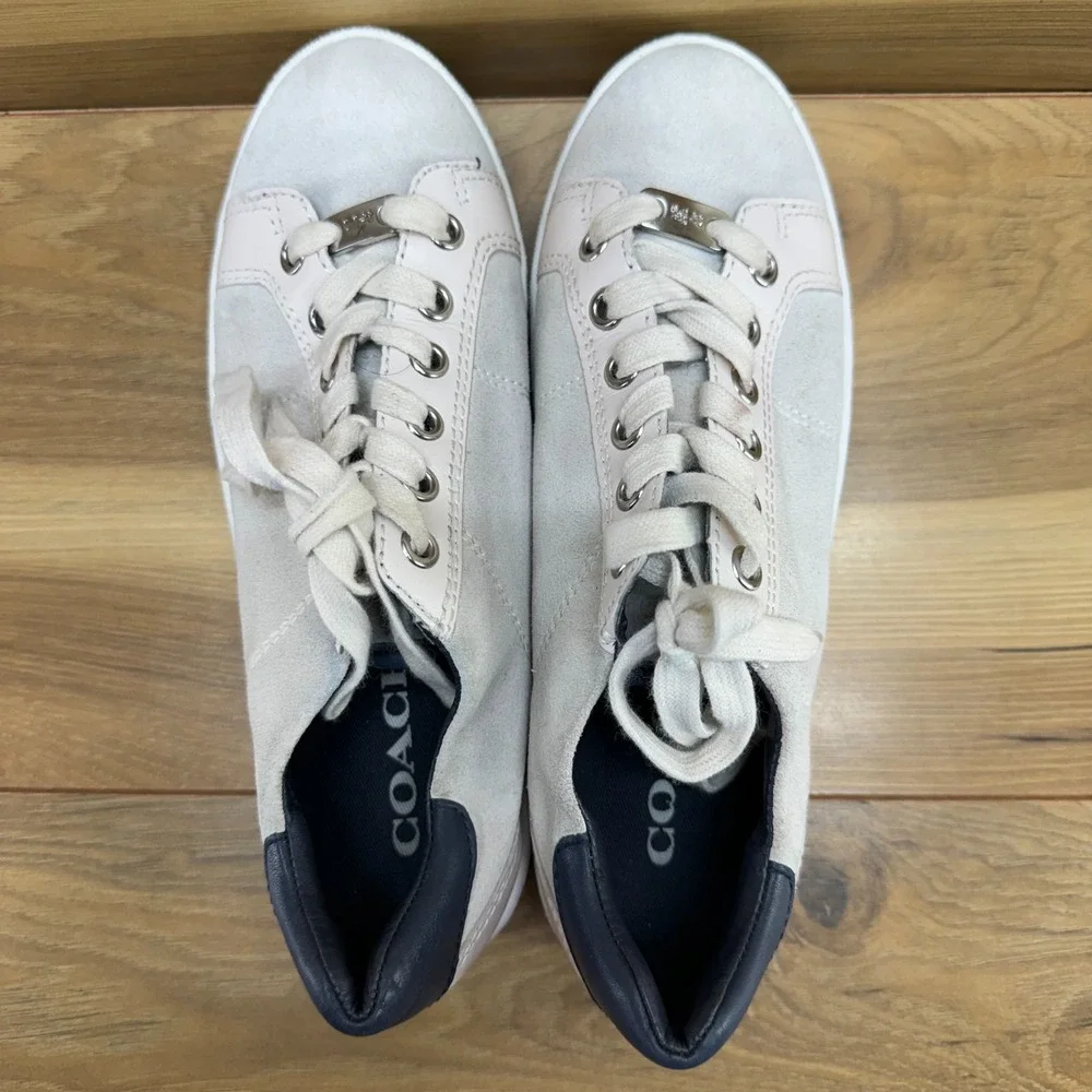 Coach Paddy Sneakers Chunky Low Top Womens 6 Cream Suede Navy Leather Casual
